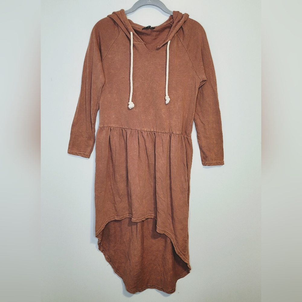 POL Women’s Sz S Clay Hooded Sweatshirt Dress High-Low Hem Cozy Boho Lounge